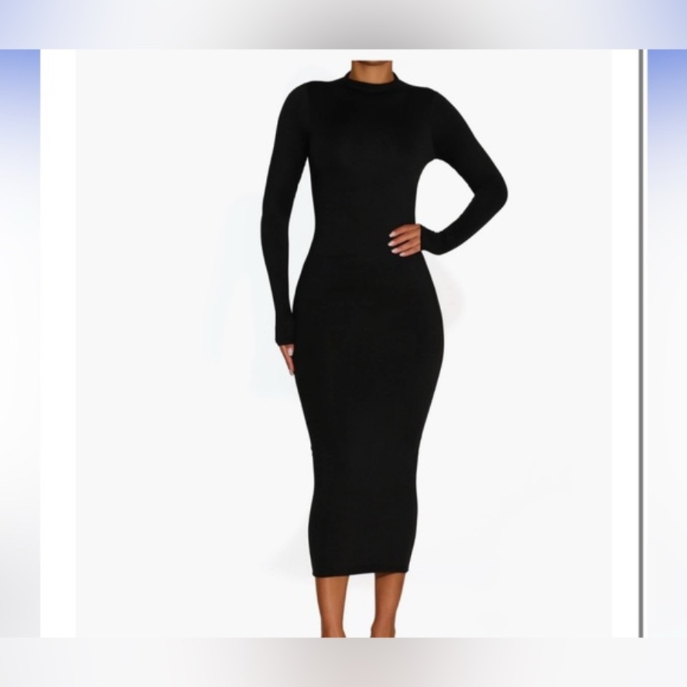 Naked Wardrobe Black Long-Sleeve Midi Dress - Picture 1 of 5